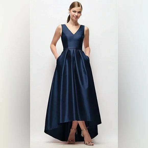 New Alfred Sung SLEEVELESS PLEATED SKIRT HIGH LOW DRESS WITH POCKETS MIDNIGHT - Picture 1 of 6